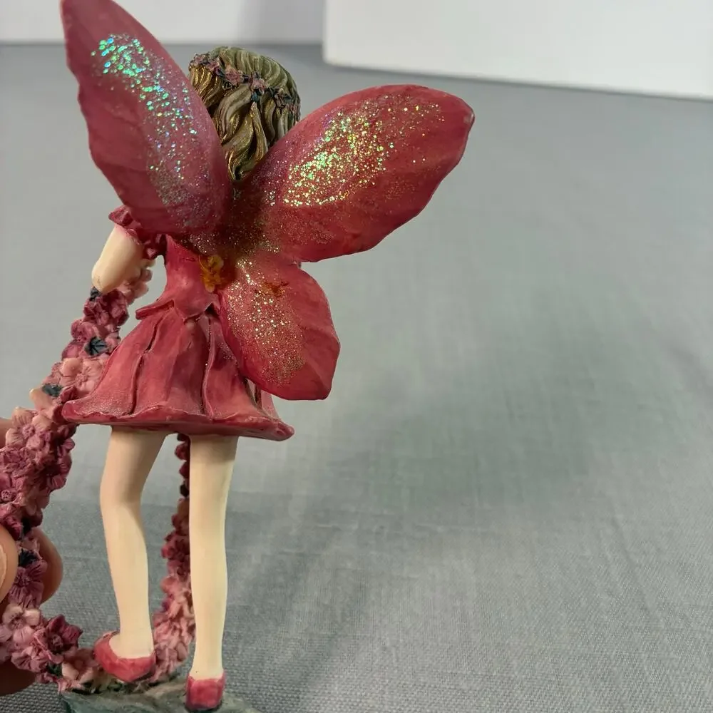 Vintage Pink Fairy Figurine Floral Garland Glitter 6 Inch Missing One Wing